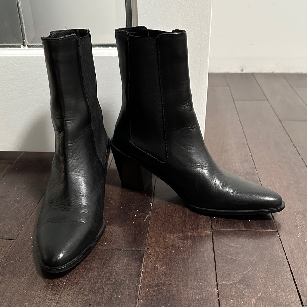 Zara Black Leather Ankle Boots size 10